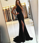 Trendy Jersey Fit Dress Red Prom Dresses Sexy Open back Split Leg Evening Party Dress 2018