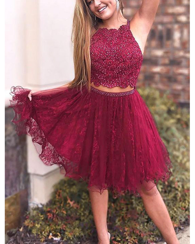 Crop Top Short Prom Dresses Junior Homecoming Gowns with Lace Beading SP5573