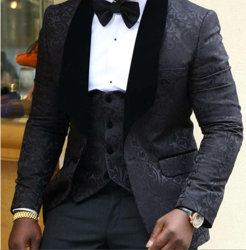 Men 2022  Suit Brand New Groomsmen Shawl Lapel Groom Tuxedos Red/White/Black Men Suits Wedding Best Man Blazer (Jacket+Pants+Bow Tie+Vest)