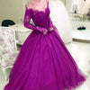LP3339 Dreamy Off the Shoulder Burgundy Prom Dresses Long Sleeves A Line Lace Formal Gowns 2018 Vestido De Festa