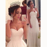 Elegant Pleated Chiffon Beach Wedding Dress Ivory Prom Dresses Long