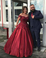 Siaoryne Wine red Off Shoulder Ball Gown Women Wedding Party Dress with Lace PL4152