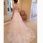 Vintage Long Sleeves Lace Bride Dress A Line Wedding Gown Robe De Mariee WD6602