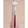 Crystal Long Mermaid Prom Dresses with Slit,Evening Formal Gown for Women Heavy Beading