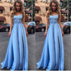 Sky Blue Sweetheart Long Prom Dresses,Satin Formal Gowns for Girls 2021