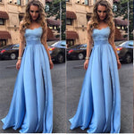 Sky Blue Sweetheart Long Prom Dresses,Satin Formal Gowns for Girls 2021