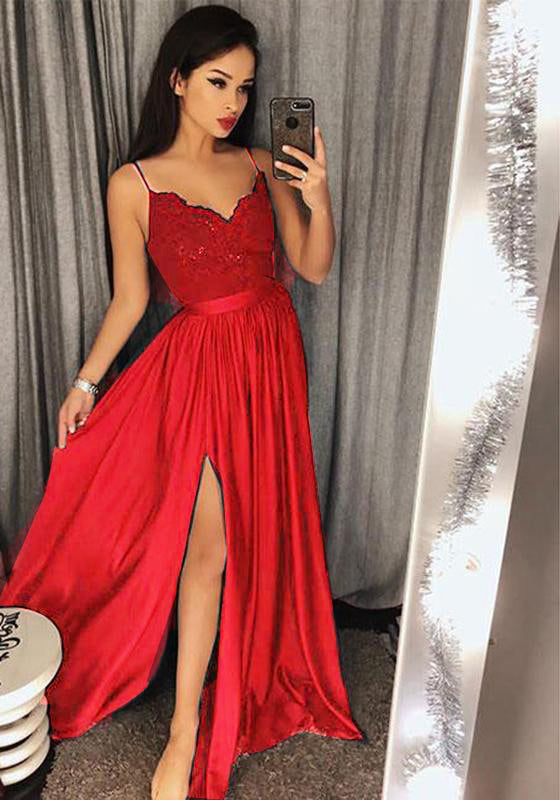 Teal Sexy Slit Prom Dresses 2023 Spaghetti Straps Girls Long Party Gown vestidos de graduacion LP7704