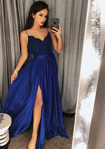 Long Burgundy Evening Dresses with Straps Lace Top sexy Slit Party Formal Prom Gown