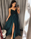 Long Burgundy Evening Dresses with Straps Lace Top sexy Slit Party Formal Prom Gown