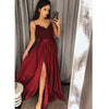 Long Burgundy Evening Dresses with Straps Lace Top sexy Slit Party Formal Prom Gown