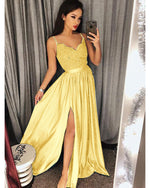 Yellow Long Party Dress with Lace Appliques Evening Prom Gown Vestido De Festa WL551