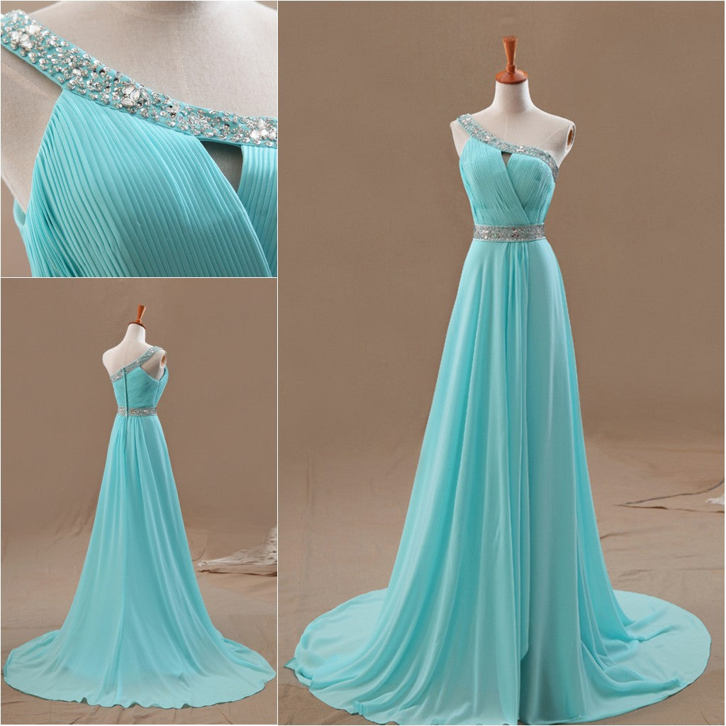 Siaoryne LP0828 One Shoulder Bridesmaid Dress Long evening Formal Prom Gowns Blue Gowns