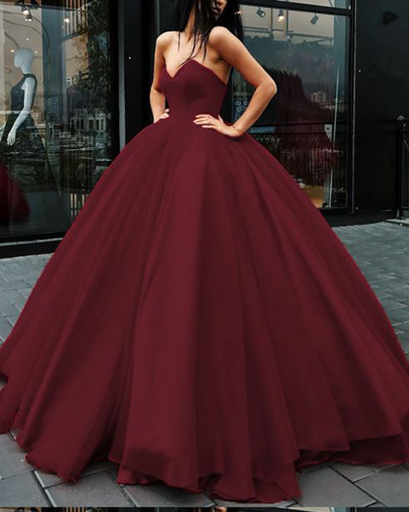 Burgundy/Red Strapless Wedding Dress Ball Gown with Sweetheart Corset