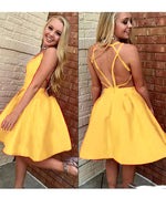 Red V Neck Satin Prom Homecoming Dress Short Party Gown Junior Graduation Dresses