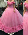 Hot Pink Wedding Gown Women Princess Flowers Cinderella Sweet Sixteen Quinceanera Prom Dress