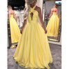 Yellow Halter Sexy A Line Prom Dress Long Graduation Dresses Chiffon Evening Gown LP0513