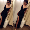 Black V Neck  Sequins Formal Evening Party Gowns Holiday Gown for women with Sexy Split
