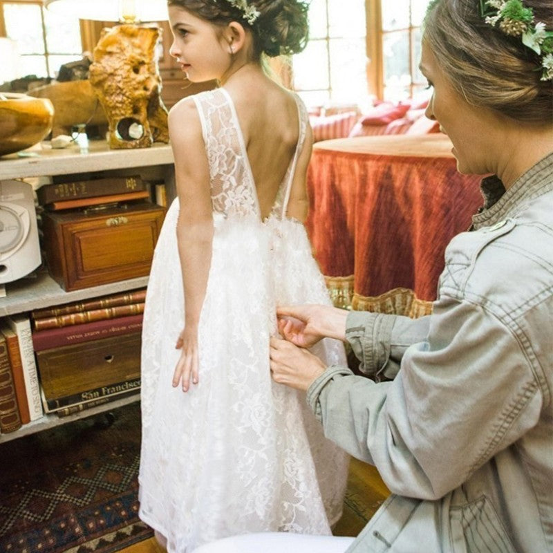Vintage Sweet O Neck  Ivory Lace Flower Girl Dresses for Weddings Girls first communion dresses