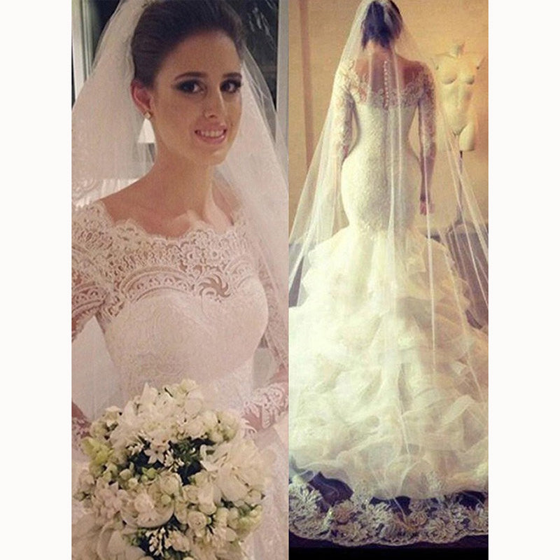 Robe de mariée sirène en dentelle à la mode Robe de mariée à manches longues Robe de mariée 2018 