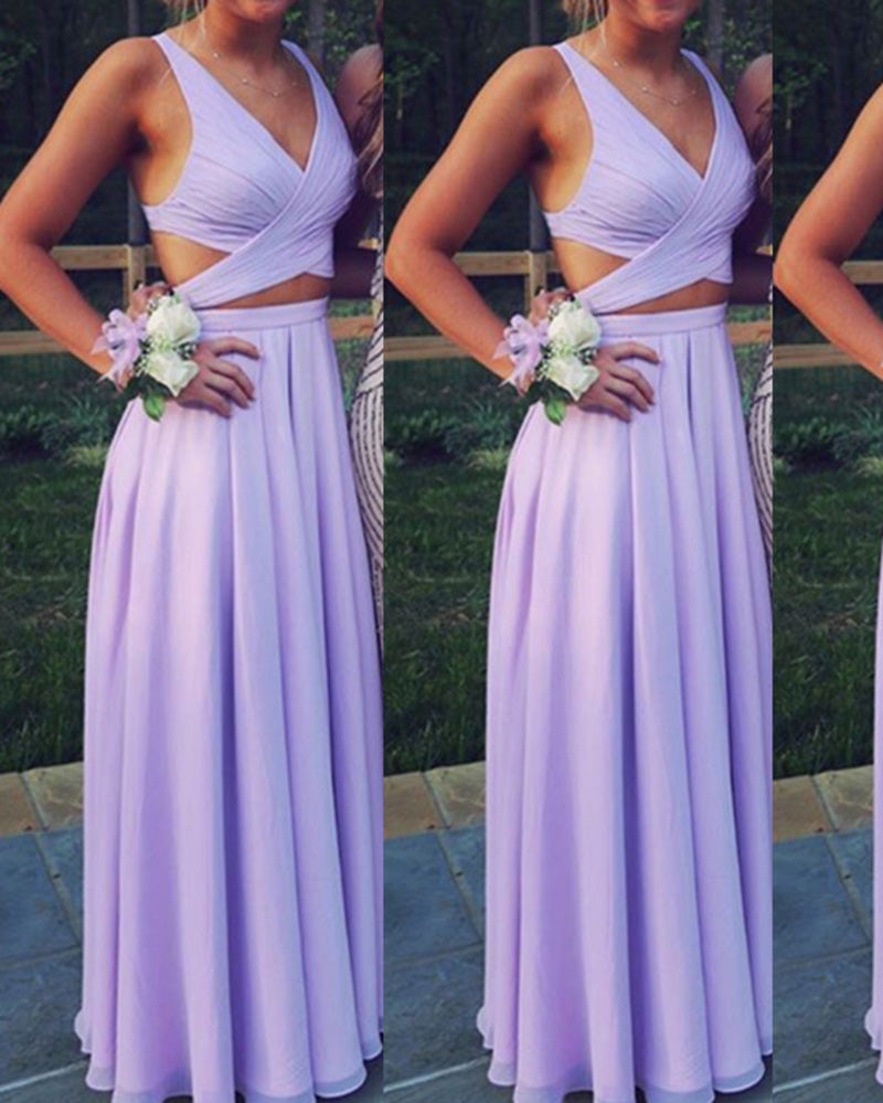 Gorgeous Lavender Floor Length Chiffon Long Party Prom Dresses 2019