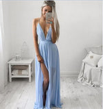 Siaoryne LP0828 Blue Long Sexy Split Prom Dress spaghetti Straps Evening party Gowns