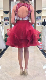 Crop Top Ombre Beaded Puffy Homecoming Prom Dress Short Skirt Cocktail Party Gown