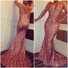 Long Sleeves Sequins Evening Dresses Sexy Mermaid Women Formal Prom Gown