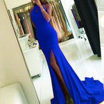 New White Halter 2018 Prom Dresses Sexy Slit Fitted Evening Long Party Dress vestido de formatura