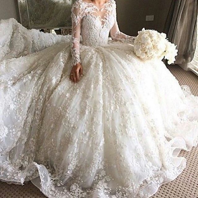Luxury Ball Gown Lace Long Sleeves Wedding Dresses vestido de boda pri ...