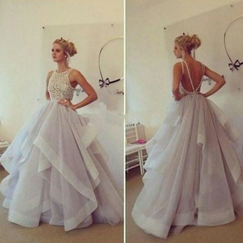 Stylish Ball Gown Wedding dresses Tiered Organza Backless Prom Gown 2018 WD6614