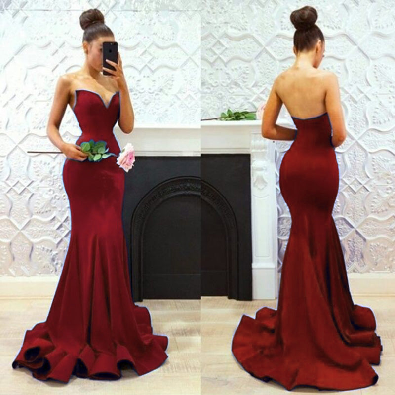Stylish Blue/Wine Sweetheart Fitted Mermaid Evening Gown women Sexy Long Party Prom 2018 LP6612