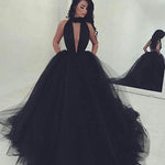 LP632 Black Prom Dress High Neck Puffy Ball Gown Formal Dress ,Backless Evening Dresses Long Party Gowns