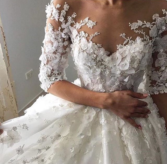 Siaoryne WD0907 Luxury Handmade Flowers Pearl Beaded Ball Gown Wedding Dress Princess for Bridal Dresses