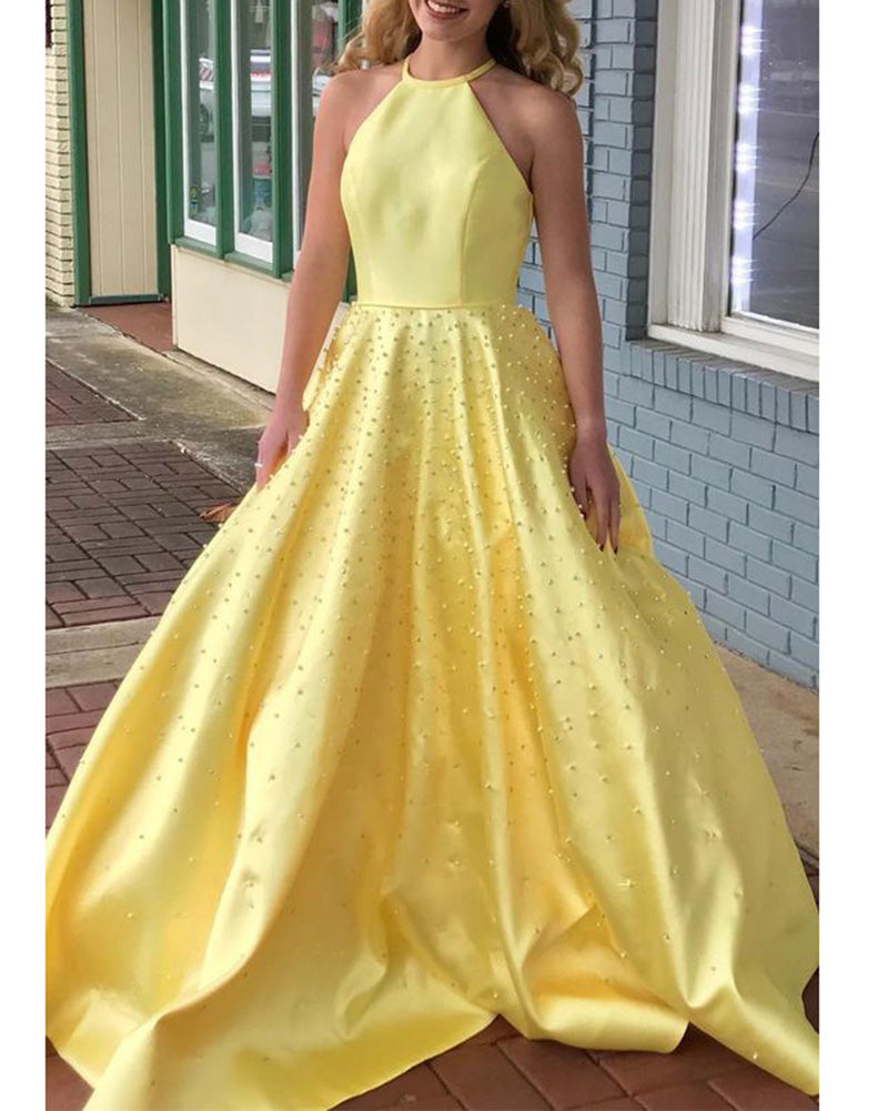 Unique Style Halter Blue /yellow Prom Dresses for Girls Long 2019 Gown PL8541