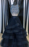 Siaoryne LP0828 two Pieces  Boat Neck Long Prom Dress with Beading Girls Party layered Evening Gown