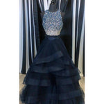 Siaoryne LP0828 two Pieces  Boat Neck Long Prom Dress with Beading Girls Party layered Evening Gown
