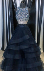 Siaoryne LP0828 two Pieces  Boat Neck Long Prom Dress with Beading Girls Party layered Evening Gown