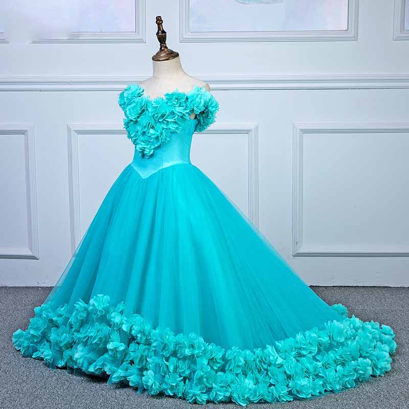 Sweet Pink Rose flower girl dress  Ball Gown girls formal dress Pageant Gown Children Party Gown Communion Dress