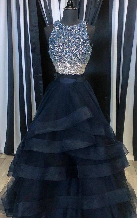 Siaoryne LP0828 two Pieces  Boat Neck Long Prom Dress with Beading Girls Party layered Evening Gown