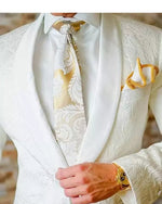 Shawl Lapel Ivory Jacquard Pattern Wedding Suit for Men 2 Pieces