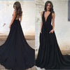 black deep v neck long formal gown women evening dresses