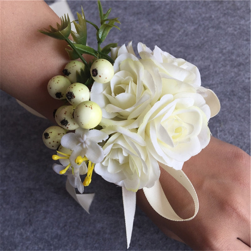 Handmade Wedding Corsage Groom Boutonniere Bride Bridesmaid Women hand Wrist Flower Artificial Flowers Corsages Wedding