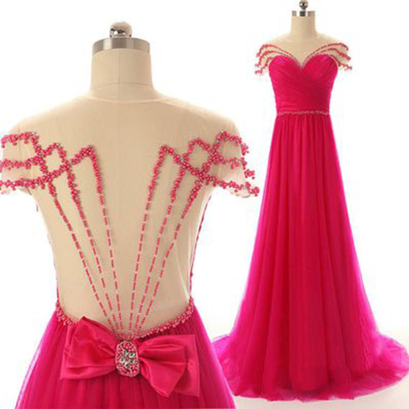 Siaoryne LP1009 Sexy See Though Prom Dresses Long Beaded Evening Dresses Fuchsia