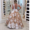 LP5468 Vestido De Festa V Neck Ivory  lace Champagne A Line Prom Dress Long Party Gown 2018
