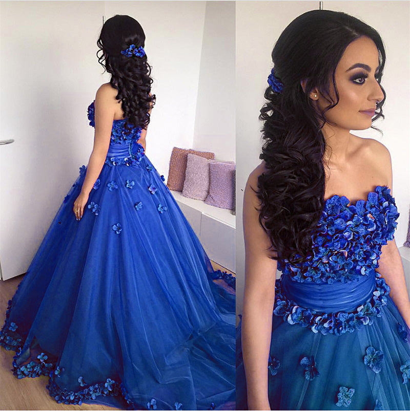 WD3680 Chic handmade Flowers Ball Gown Engagement Dress for Reception Wedding Dress Formal Prom Gown 2018