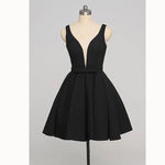 Simple Black V Neck Short Prom Homecoming Dresses Cocktail Semi formal Gown