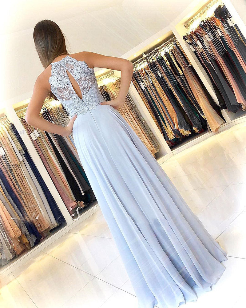Halter Party Dress 2019 Long Prom Dress Lace with Slit PL650