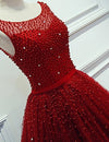 Red Scoop Neck Ball Gown Beaded Prom Dress Formal Gowns New