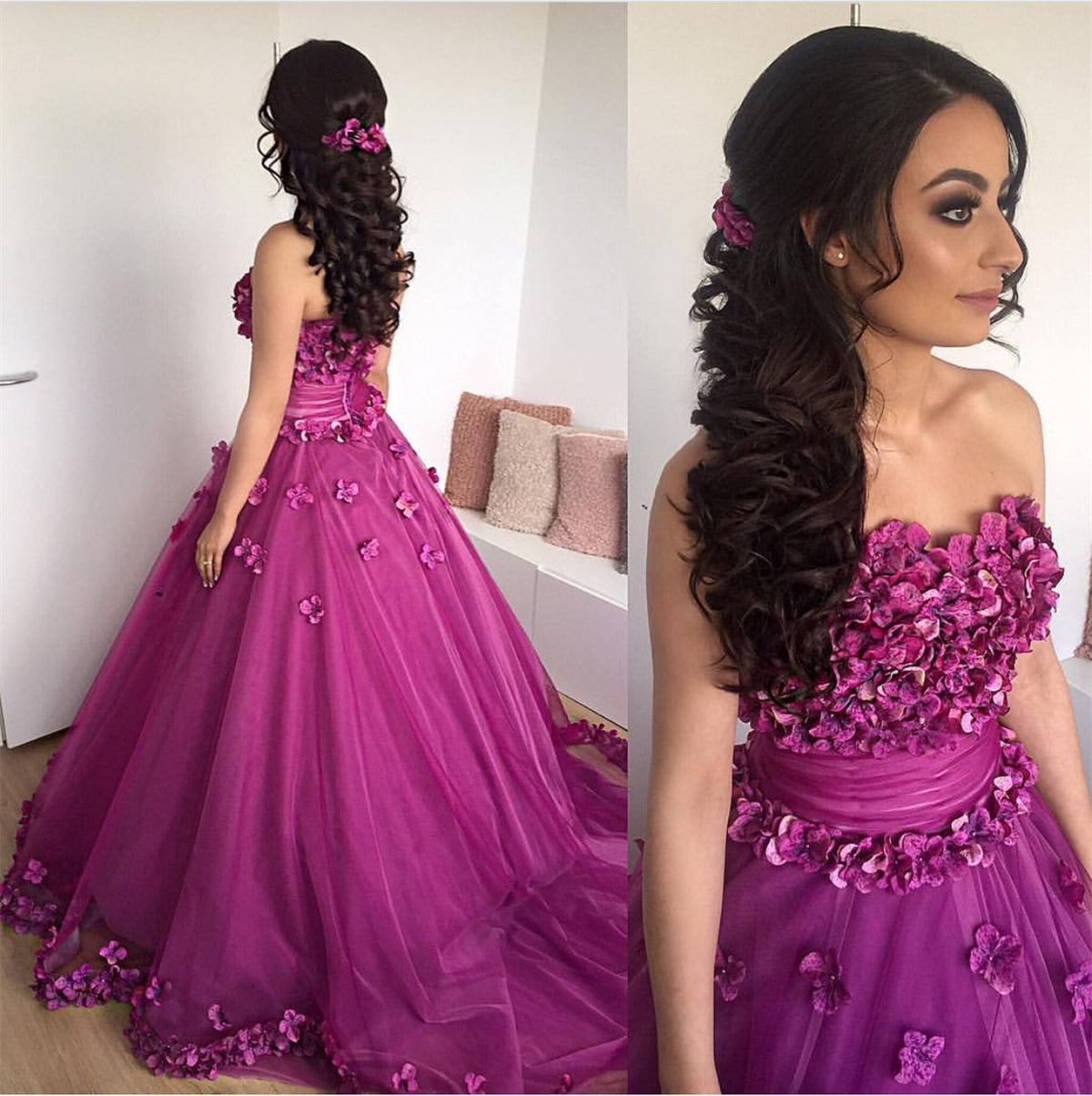 WD3680 Chic handmade Flowers Ball Gown Engagement Dress for Reception Wedding Dress Formal Prom Gown 2018
