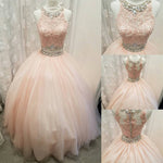 Blush Pink Crop Top Ball Gown Prom Dress  Two Pieces Quinceanera Dress Debutante Gown 2020